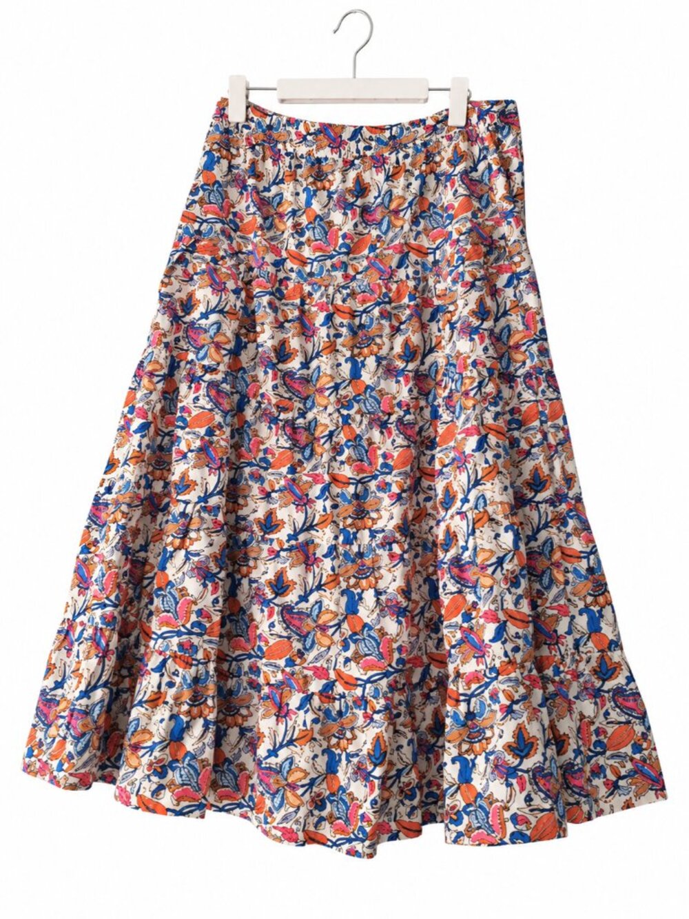 Boden White Multicolor Floral 100% Cotton A-Line Midi Skirt Cottagecore 12P